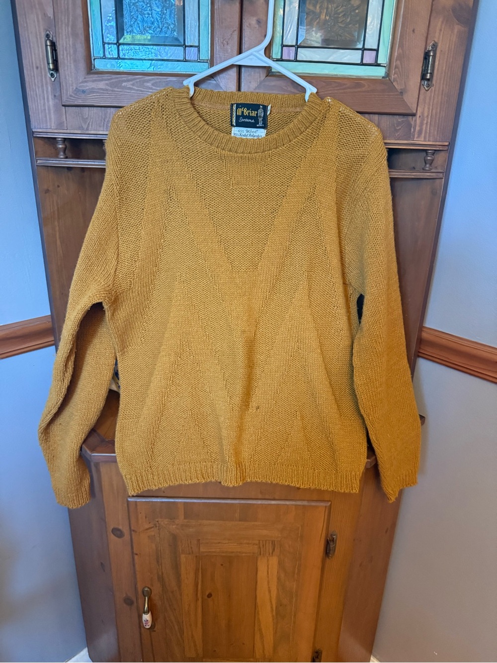 Vintage McBriar Sportswear Mustard Yellow Chevron Knit Wool Blend Sweater M